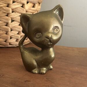 Solid Brass Cat Figurine Big Head